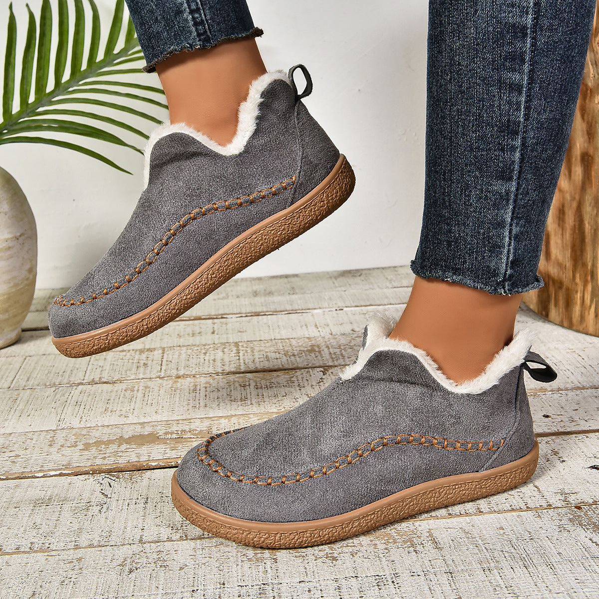 Damen Slipper mit warmem Fleece-Futter und rutschfester Sohle R&B