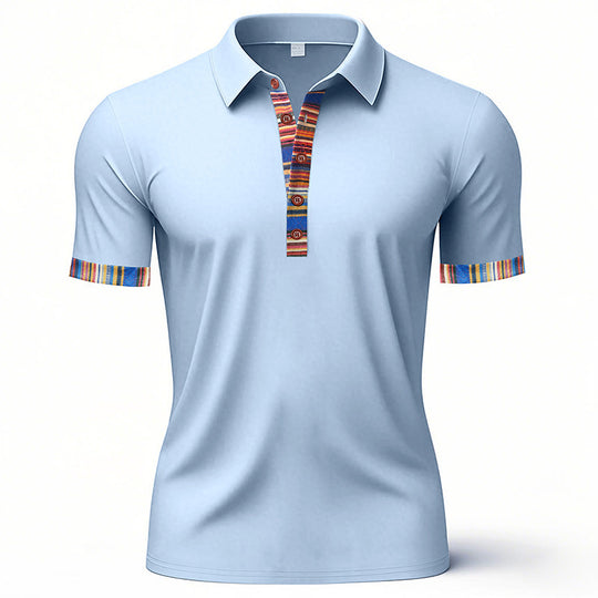 Herren Polo-Shirt mit buntem Kragen und strukturierter Optik R&B