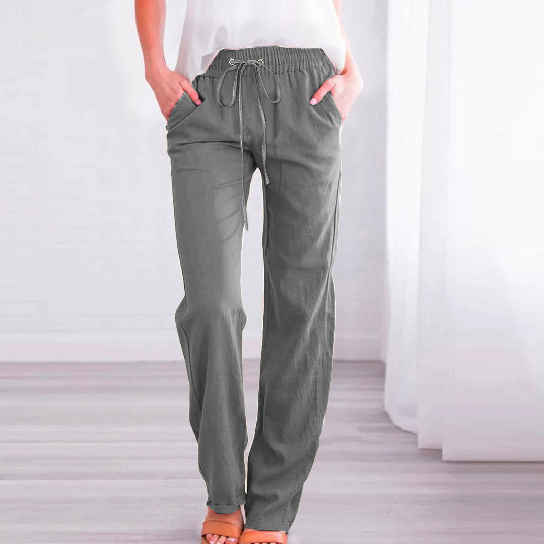 Damen Bequeme Leinen-Hose mit elastischem Bund und Taschen R&B