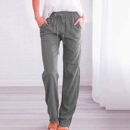 Damen Bequeme Leinen-Hose mit elastischem Bund und Taschen R&B