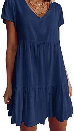 Damen luftiges V-Ausschnitt Kleid mit Rüschensaum und praktischen Taschen R&B