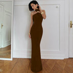 Damen elegantes langes Abendkleid mit halbem Kragen und edlen Akzenten R&B