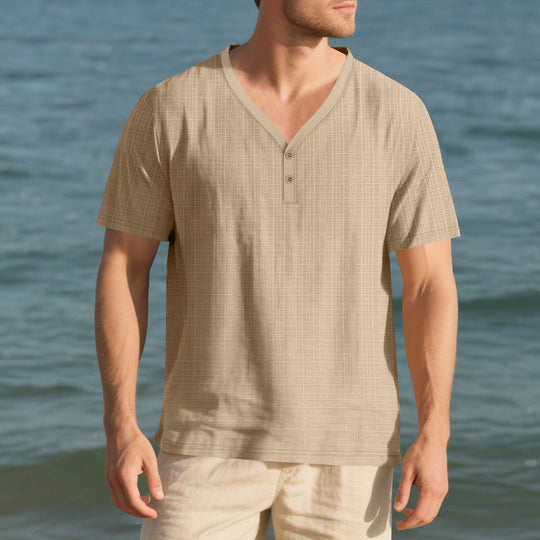 Herren lässiges Kurzarm-Henley-Shirt mit strukturierter Oberfläche R&B