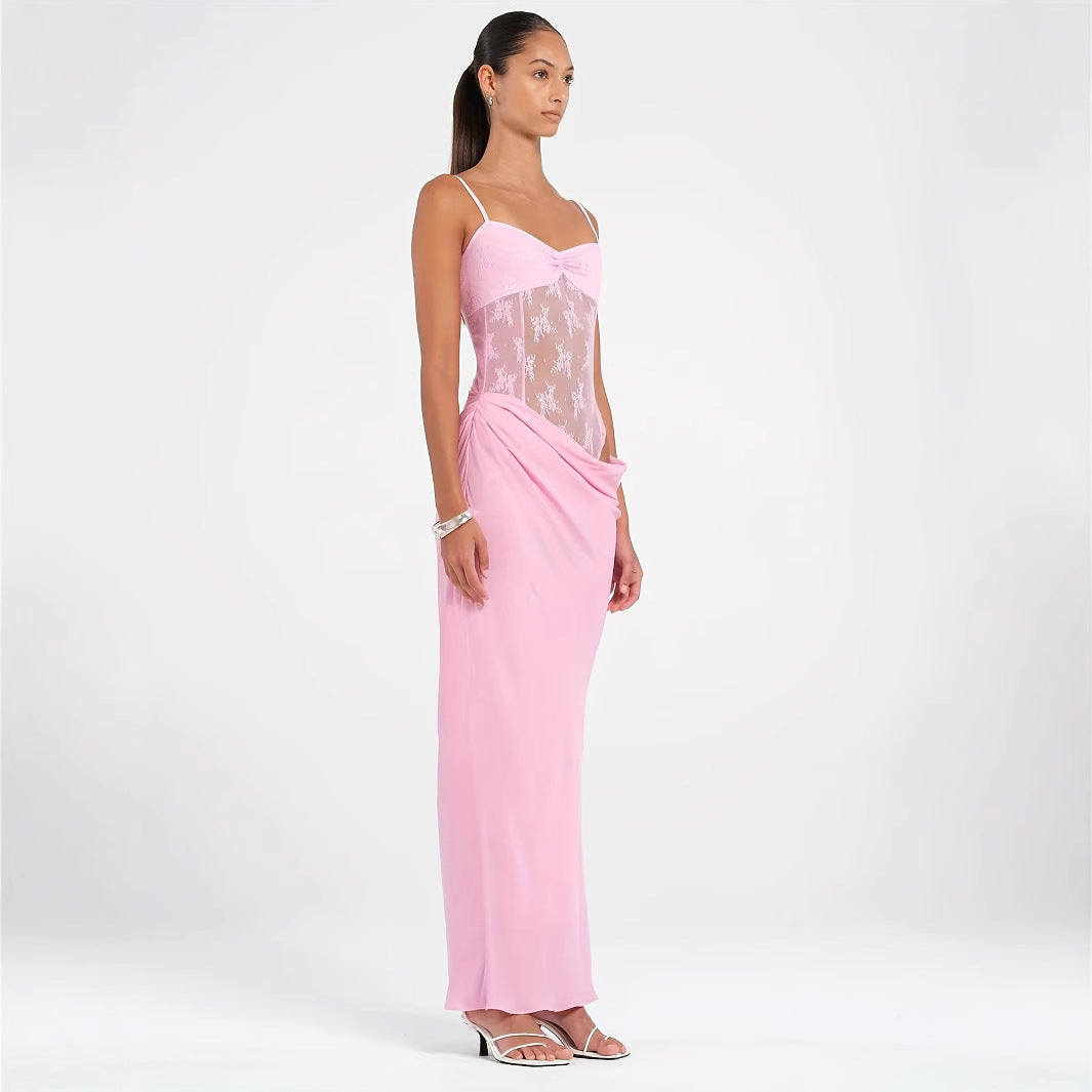 Damen Elegantes Maxikleid mit transparenten Spitzendetails und figurbetontem Schnitt R&B