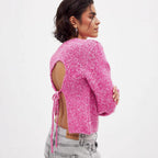 Damen Strickpullover mit offenem Rückendesign und eleganter Schnürung R&B