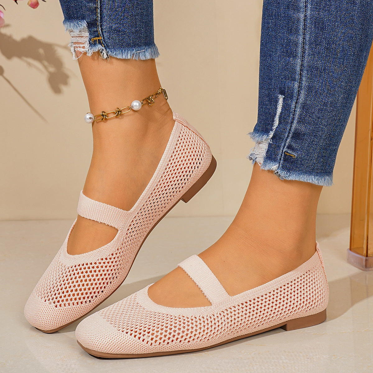 Damen Netz-Ballerinas mit verstellbarem Riemen R&B