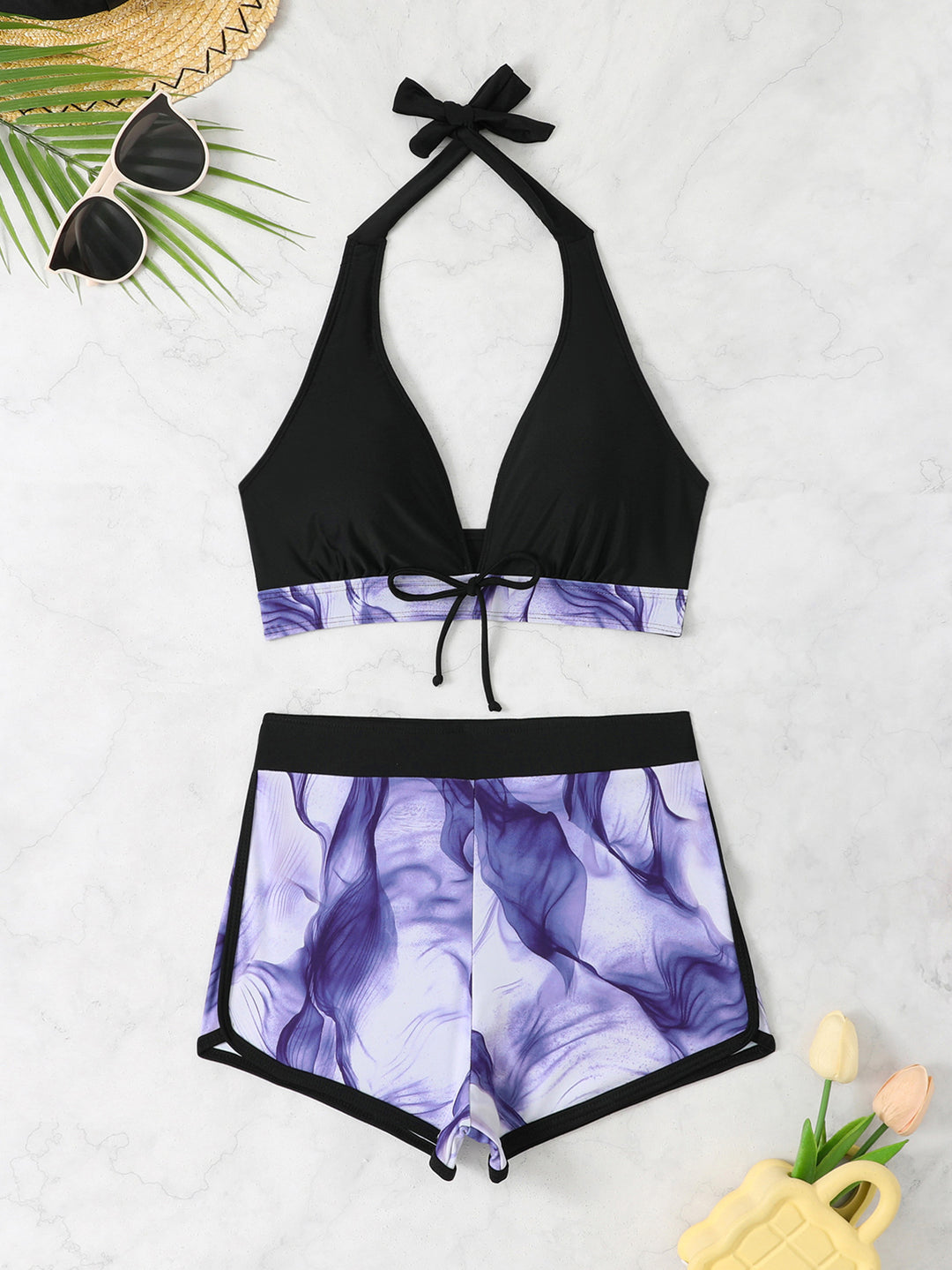 Damen Triangel-Bikini Set mit kurzer Hose R&B
