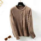 Damen modischer Strickpullover mit strukturierten Mustern und Rundhalsausschnitt