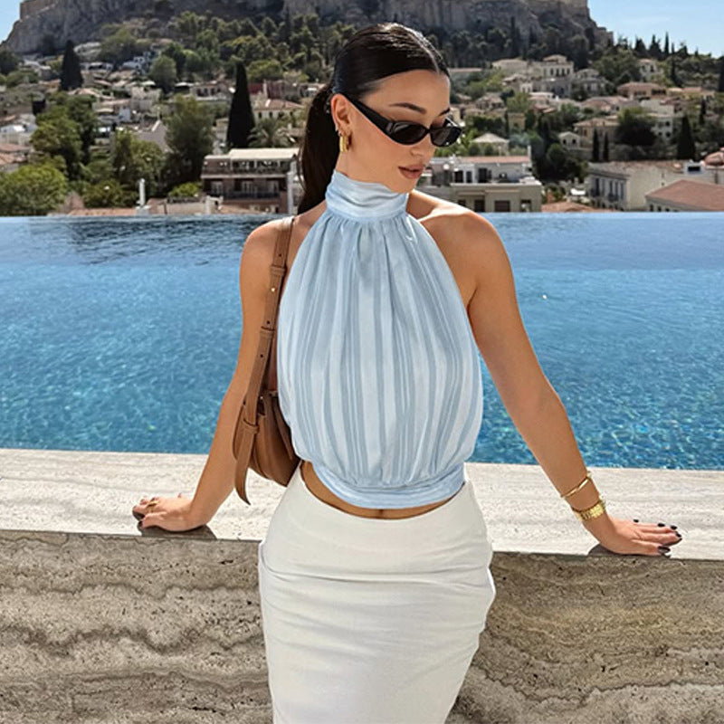 Damen Elegantes Haltertop mit Plisseeverarbeitung R&B