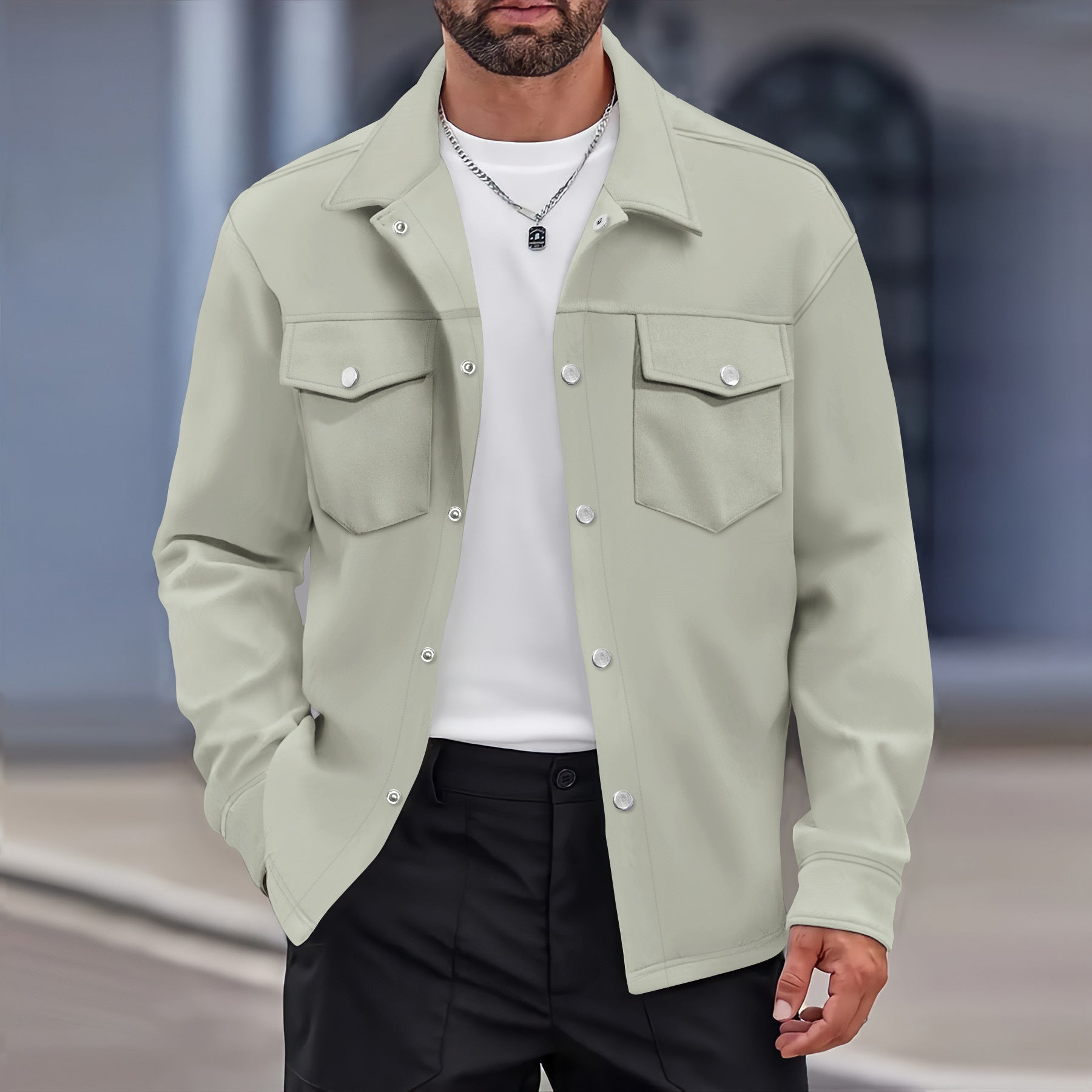 R&B | Modern Passform Wollgefühl Knopfverschluss Brusttaschen