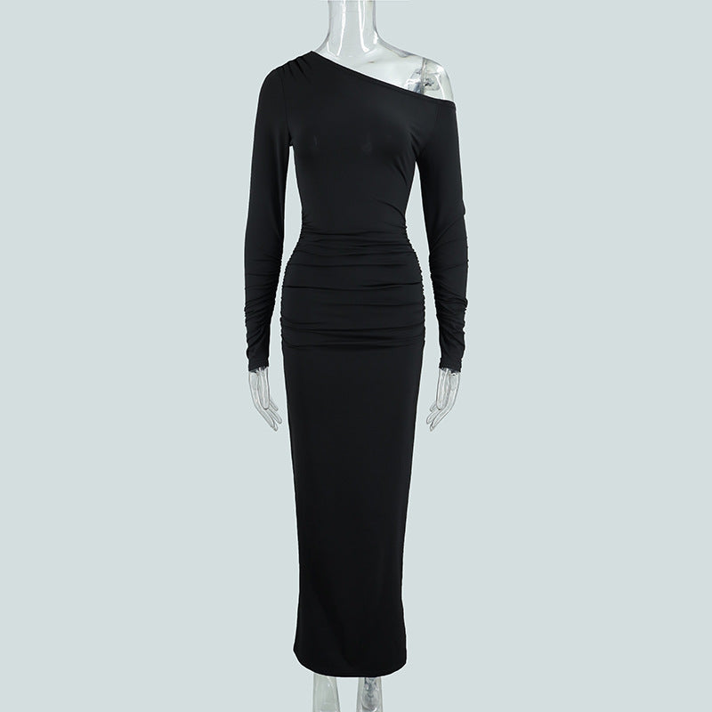Damen elegantes One-Shoulder Maxikleid mit figurschmeichelnder Raffung R&B