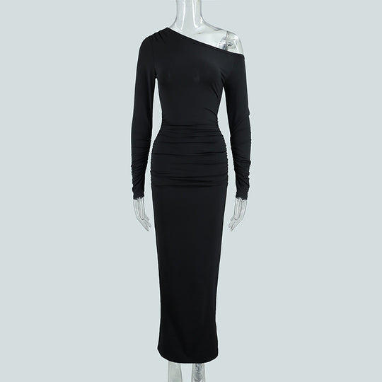 Damen elegantes One-Shoulder Maxikleid mit figurschmeichelnder Raffung R&B