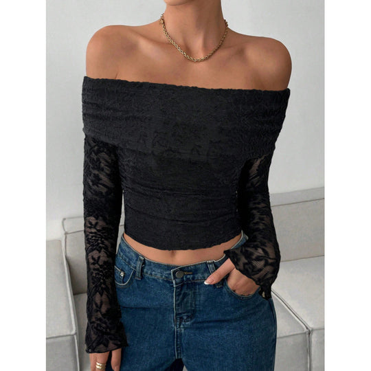 Damen Elegantes Off-Shoulder Oberteil mit Rüschendetails R&B