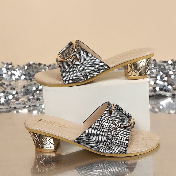 Damen Glamouröse Mules mit elegantem Schnallen-Detail R&B