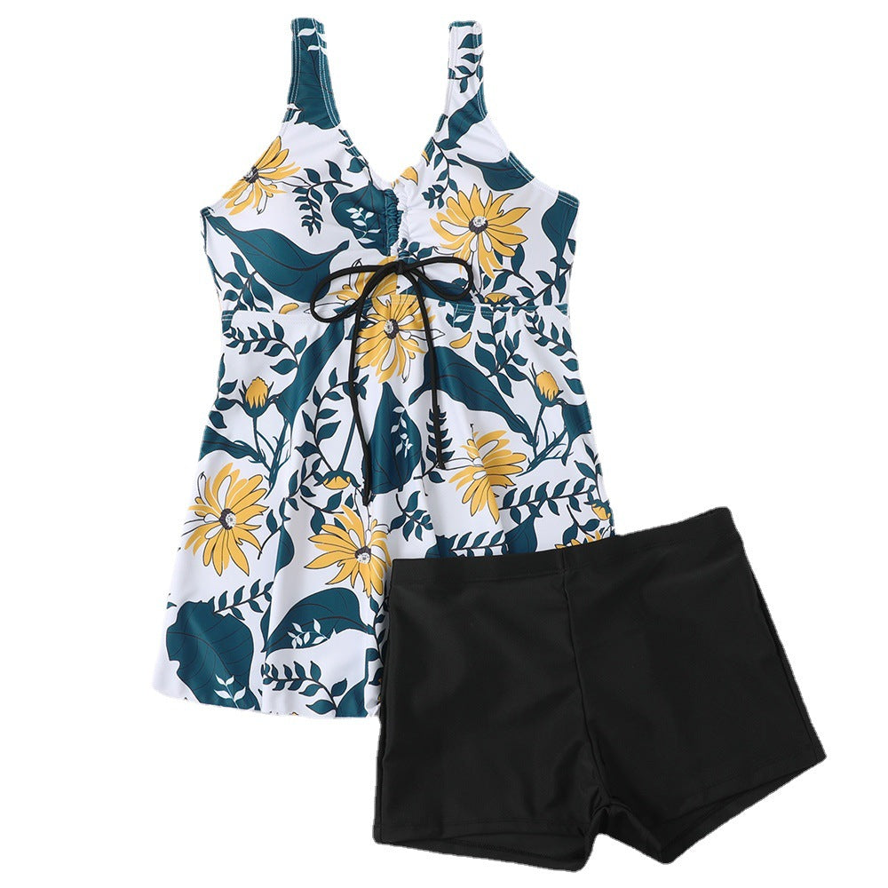 Damen Tankini-Set mit modischem Blumendruck und Rüschen R&B