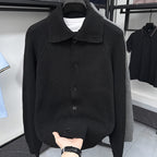 Herren Strickjacke mit weichem Rippstrickmuster und Button-Down-Kragen R&B