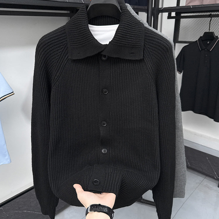 Herren Strickjacke mit weichem Rippstrickmuster und Button-Down-Kragen R&B