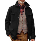 Herren Fleece-Hemdjacke mit zwei Brusttaschen und modischem Stehkragen R&B