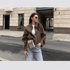 Damen lässige Fleecejacke mit hohem Kragen und praktischen Taschen R&B