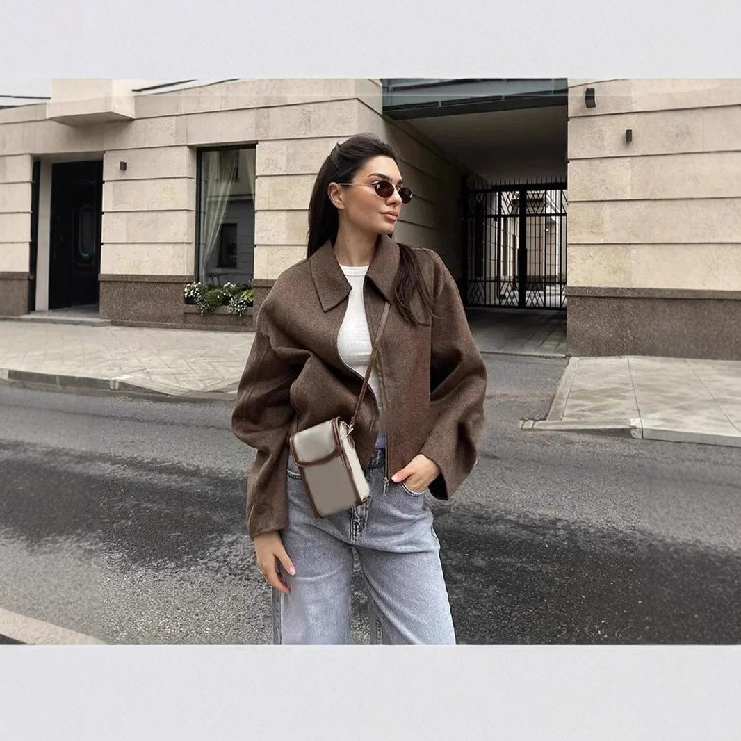 Damen lässige Fleecejacke mit hohem Kragen und praktischen Taschen R&B