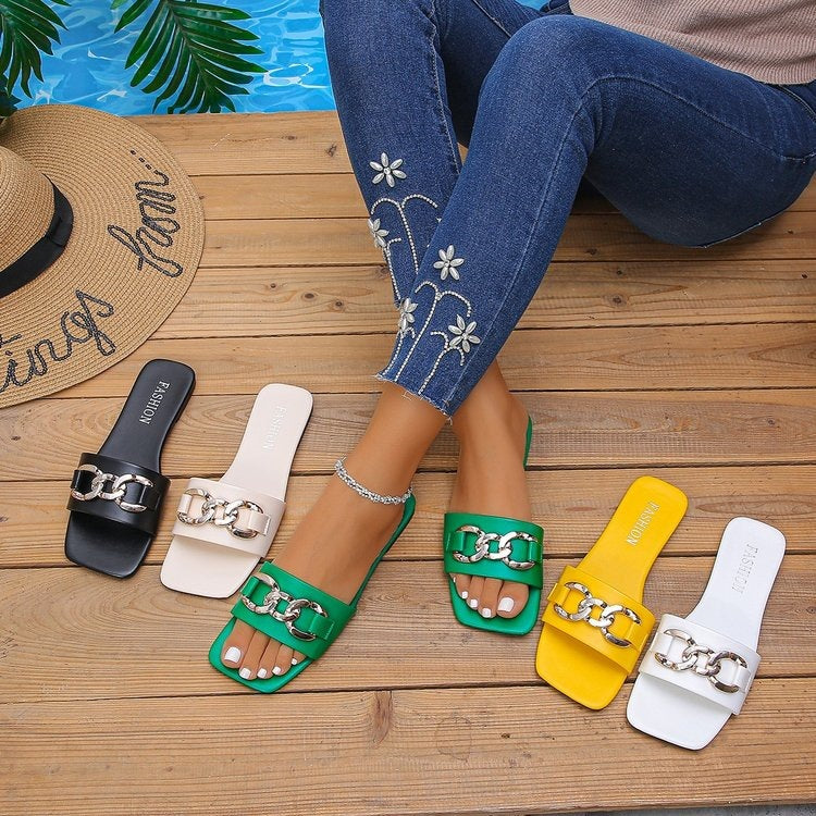Damen Modische Riemenslipper mit dekorativem Ketten-Detail R&B