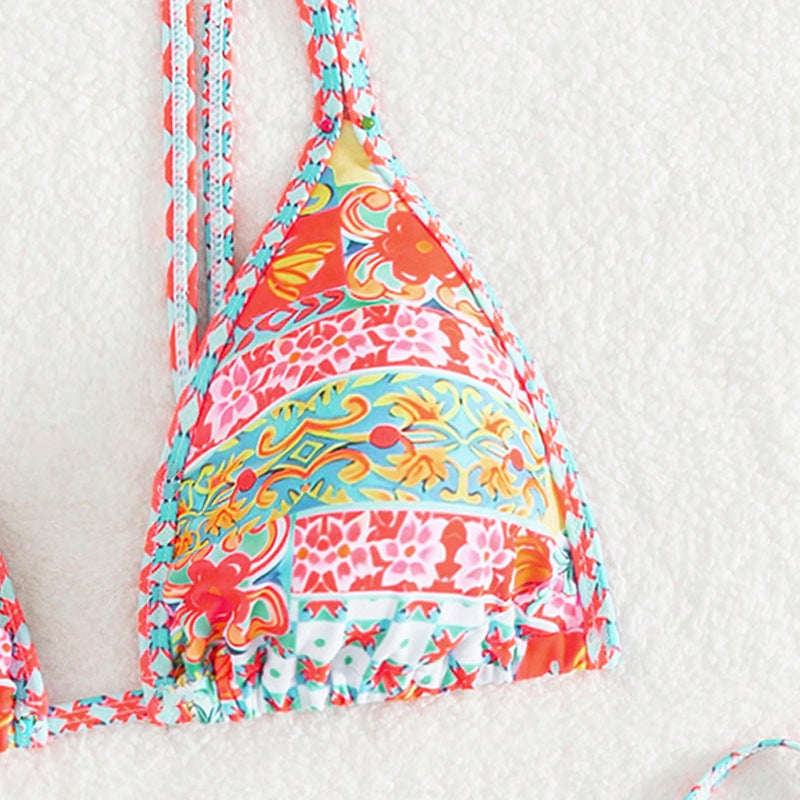 Damen Triangel-Bikini mit feinem Musterdesign und raffinierten Bindändern