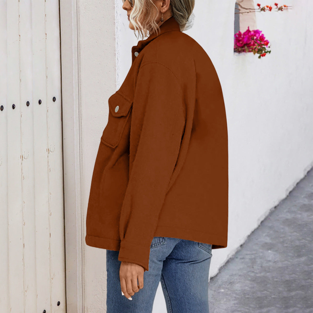 Damen Oversized Jacke aus weichem Stoff mit praktischen Taschen R&B