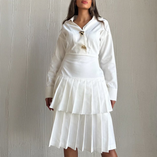 Damen Hemdblusenkleid mit Plissee-Saum und modischen Knopfdetails R&B