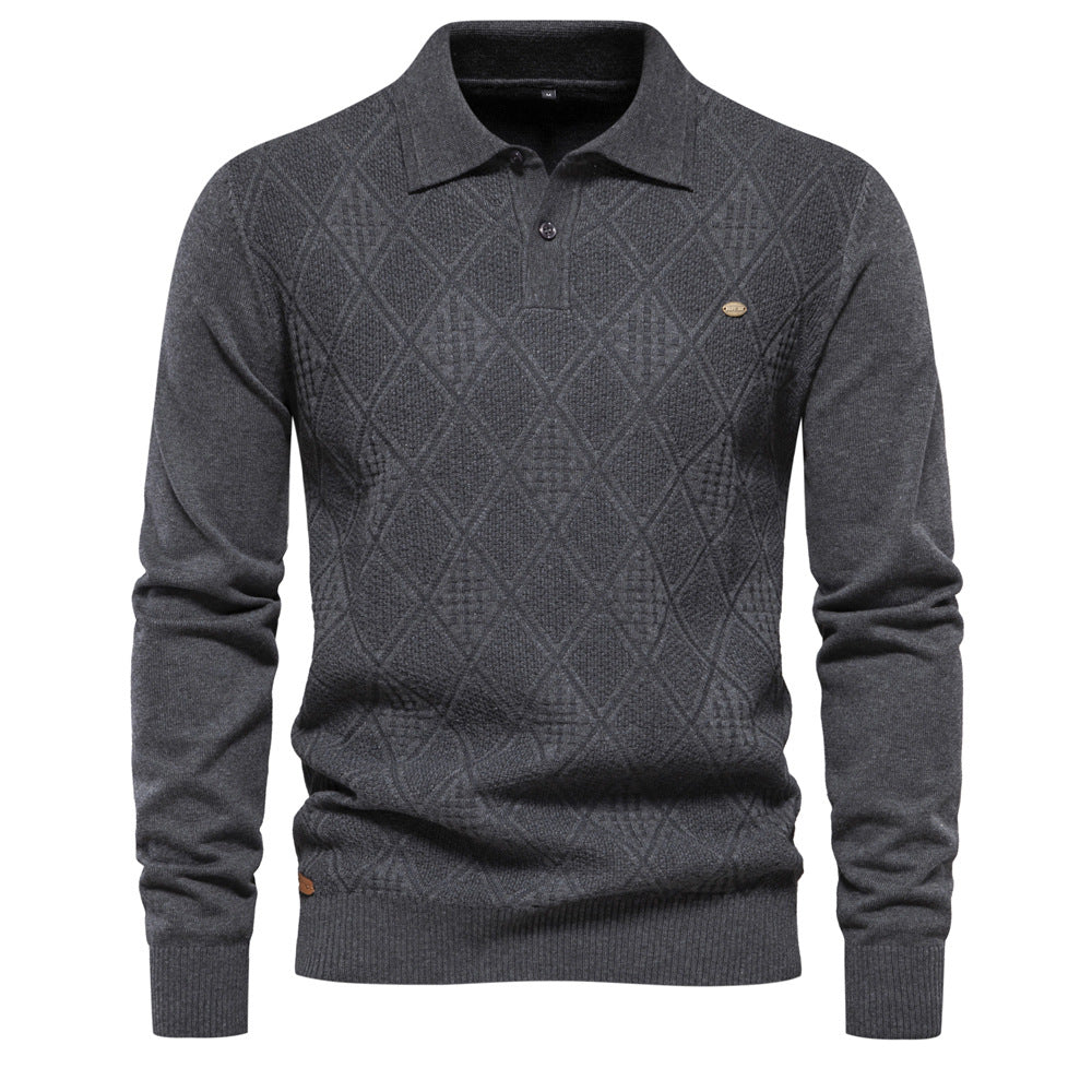 Herren Polo-Pullover mit strukturiertem Diamantmuster und klassischem Kragen