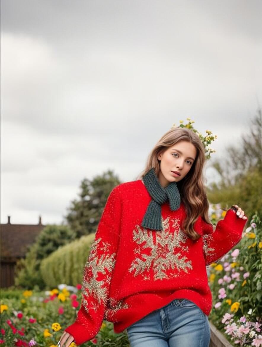Damen Kuscheliger Pullover mit festlichem Schneeflocken-Muster R&B