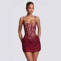 Damen Korsett-Kleid mit luxuriösen Spitzenakzenten und drapiertem Rock R&B
