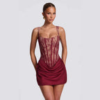 Damen Korsett-Kleid mit luxuriösen Spitzenakzenten und drapiertem Rock R&B