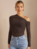 Damen Asymmetrischer Body mit Raffungen und langen Ärmeln R&B