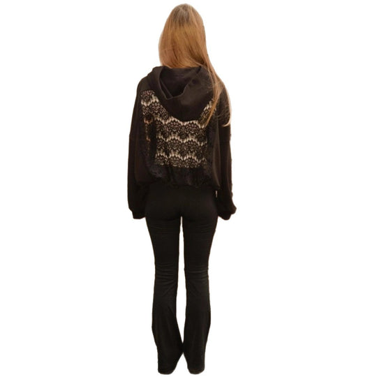Damen nan weit geschnittener Kapuzenpullover mit floralem Spitzeneinsatz am Rücken R&B