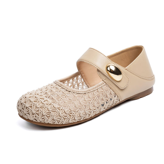 Damen Komfortable Mary Jane Ballerinas mit verstellbarem Riemen und elegantem Dekor R&B