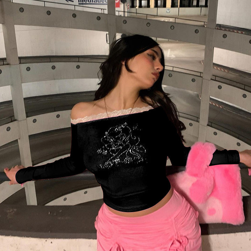 Damen Oberteil mit Off-Shoulder Design und romantischem Spitzenbesatz R&B