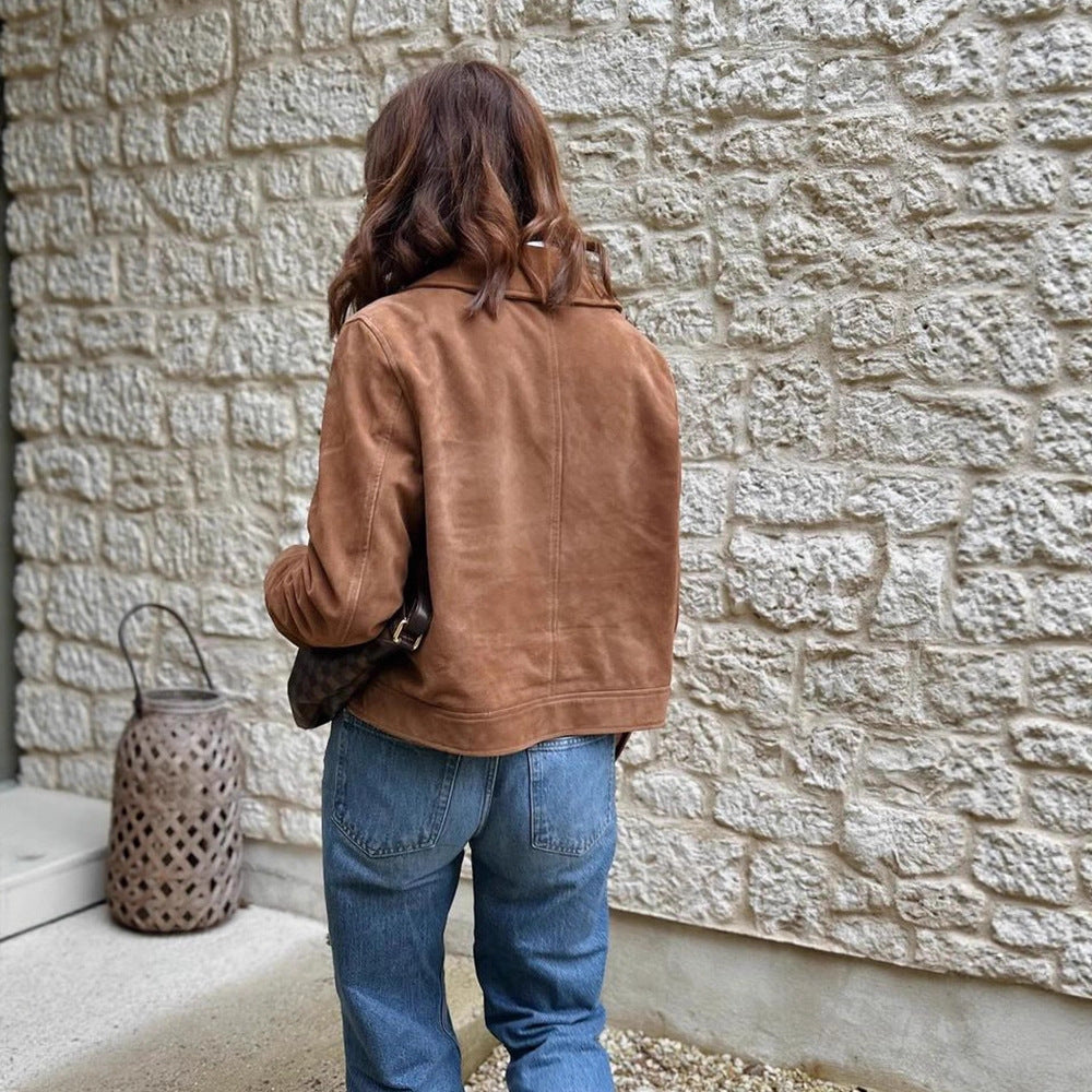 Damen Kunstlederjacke mit goldenen Knöpfen und modernem Schnitt R&B