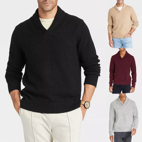 Herren Pullover mit Schalkragen und filigranem Rippdesign R&B