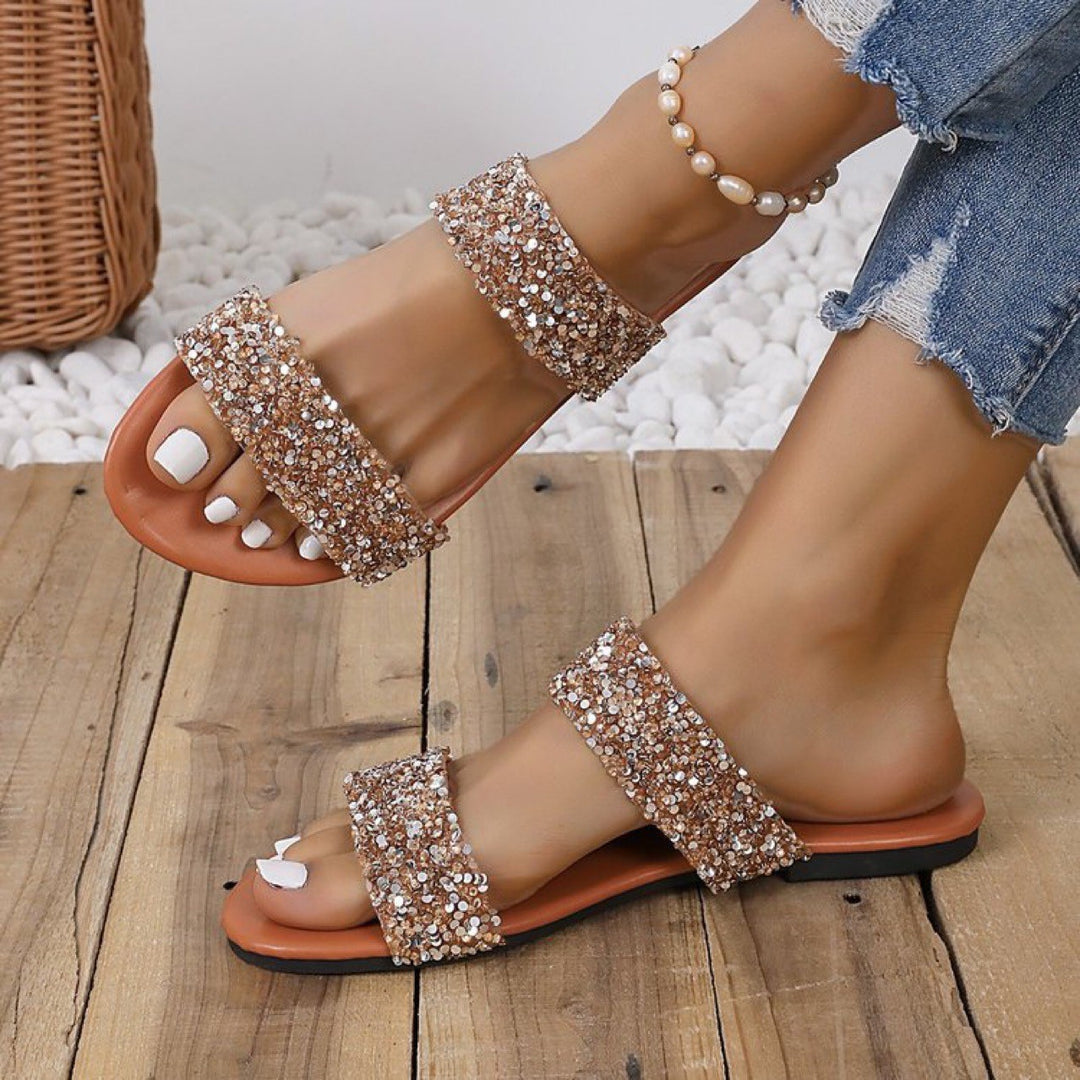 Damen modische Riemchensandalen mit Glitzerdetails R&B