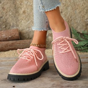 Damen modische Sneaker mit luftiger Strickoberfläche und bequemer Plateausohle R&B