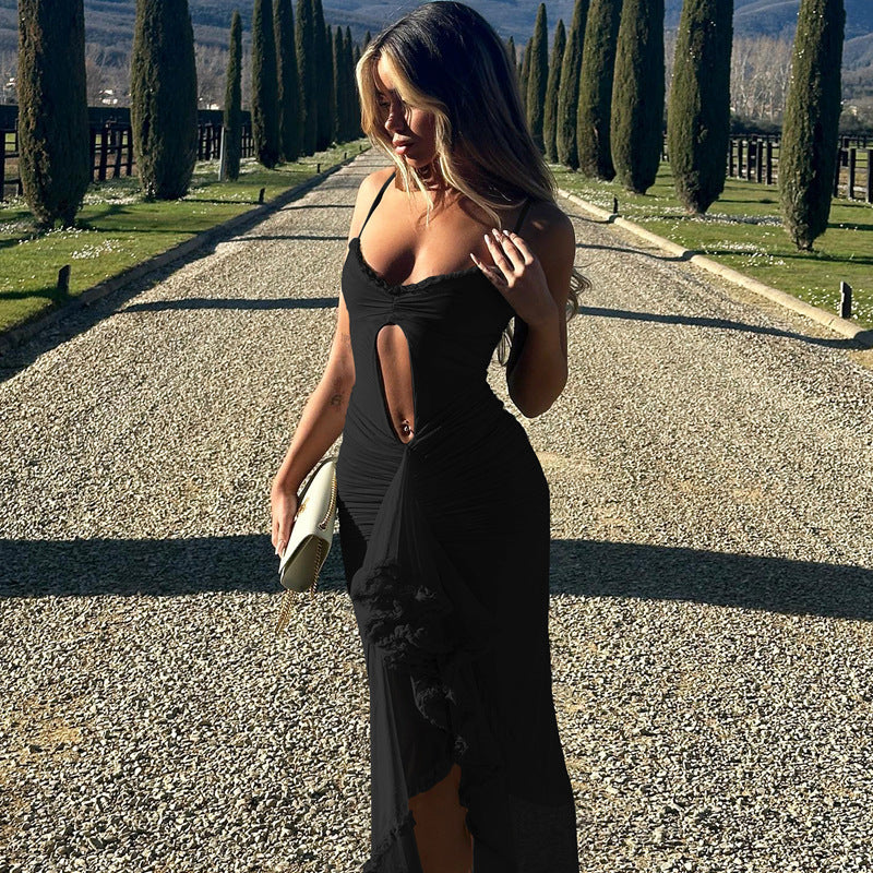 Damen Maxi-Kleid mit hohem Schlitz und raffinierten Rüschendetails R&B