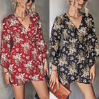Damen Wickelkleid mit voluminösen Ärmeln und floralem Print R&B