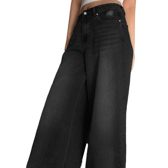 Damen Weite Denim-Hose mit hohem Bund und bequemer Passform R&B