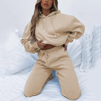 Damen nan Cropped Kapuzenjacke und High-Waist Jogginghose Set aus French Terry mit elastischem Bund R&B