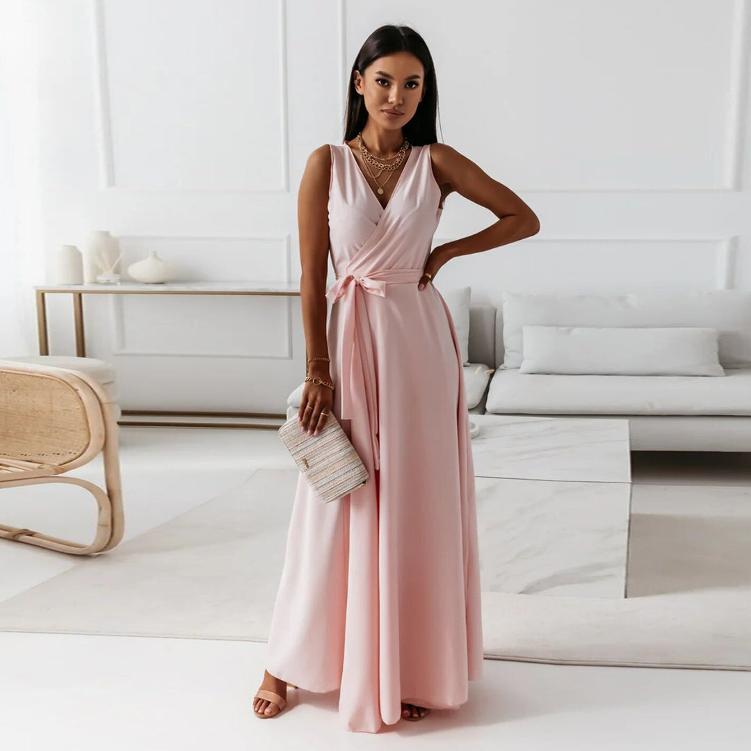 Damen elegantes Wickelkleid mit Taillengürtel R&B