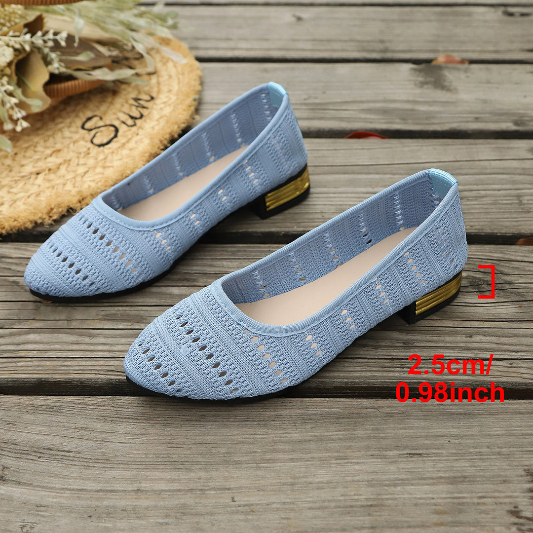 Damen Ballerinas mit modischem Lochmuster und elegantem Absatz R&B