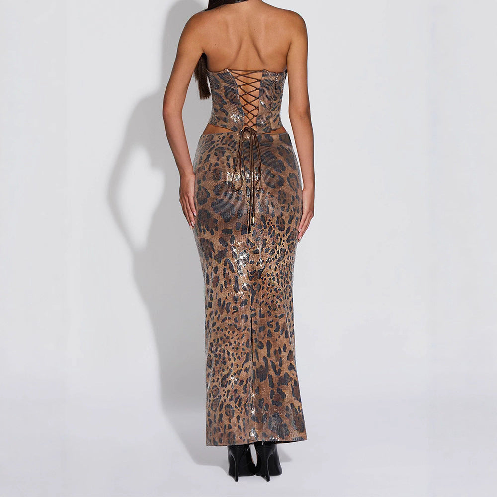 Damen Glamouröses Maxikleid mit Leopardenmuster R&B