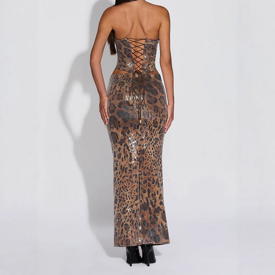 Damen Glamouröses Maxikleid mit Leopardenmuster R&B