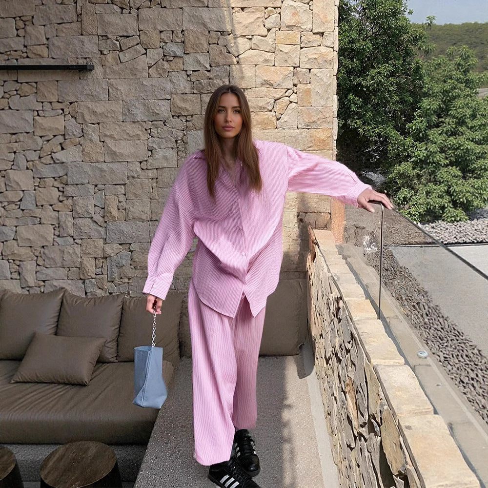 Damen gemütliches Lounge-Set mit gestreiftem Design R&B