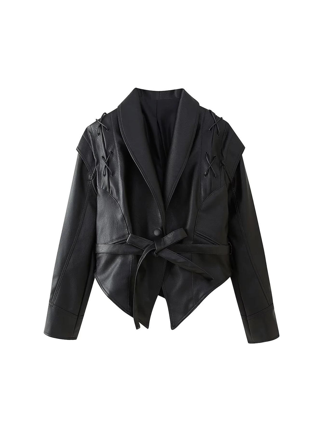 Damen modische Bikerjacke mit dekorativen Schnürdetails und eleganter Taillierung R&B